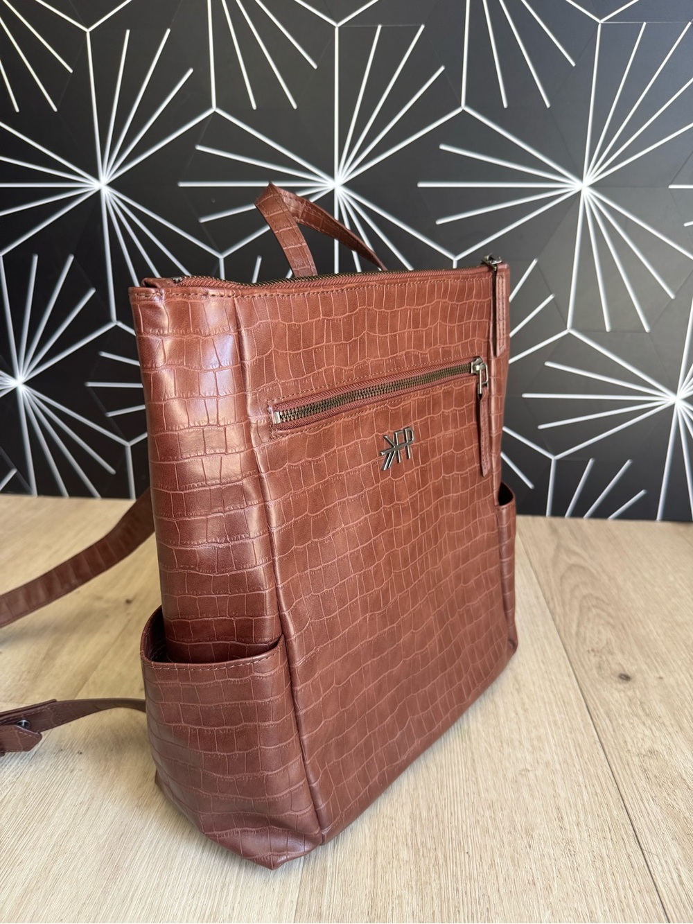 Freshly Picked Mini Minimal Backpack - Chocolate Croc Embossed Vegan Leather - Picture 3 of 8
